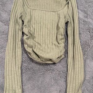 SHEIN Ribbed Long Sleeve Top - Olive